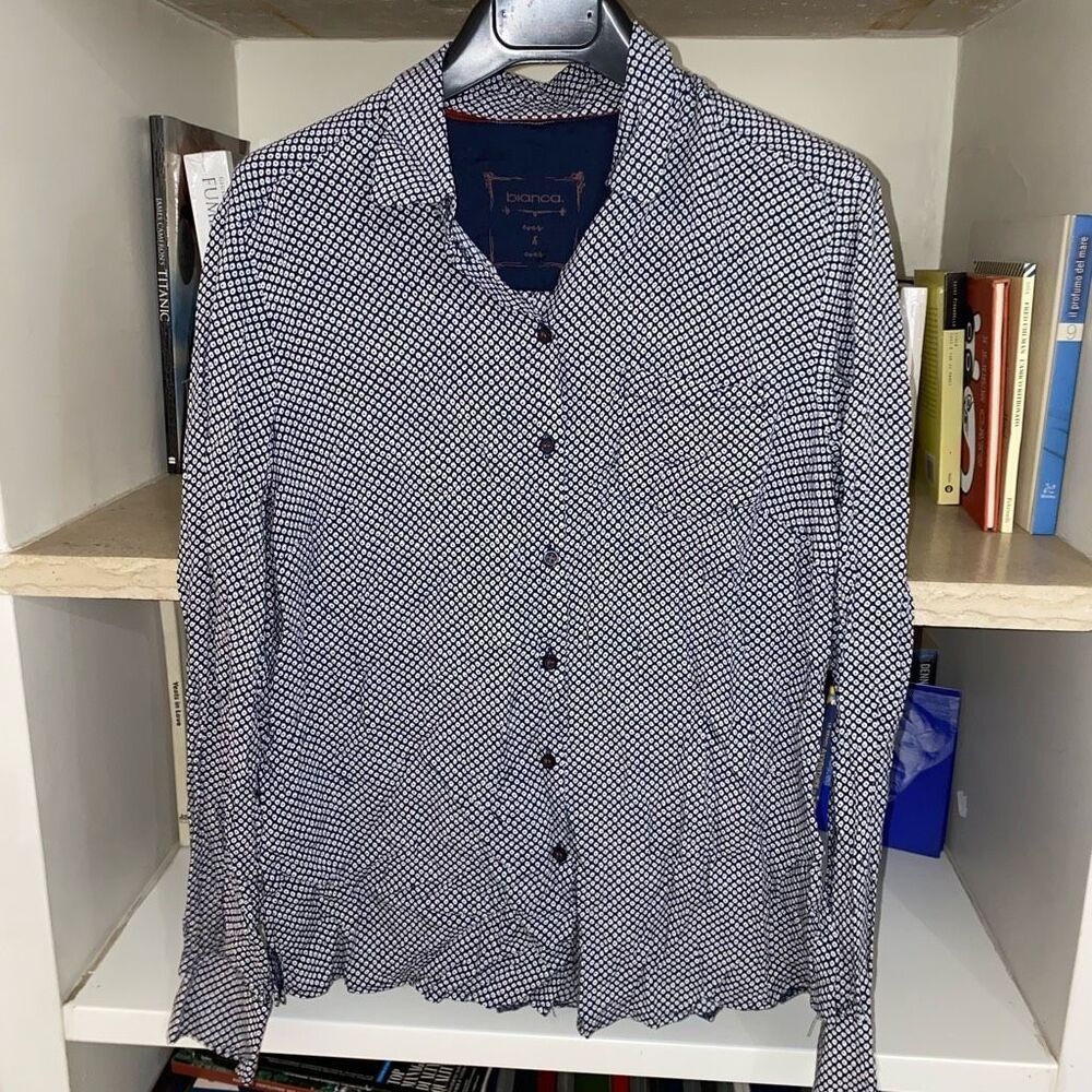 Bianca Ever & Ever Navy Button Up Blouse, Viscose Shirt, Sz 8